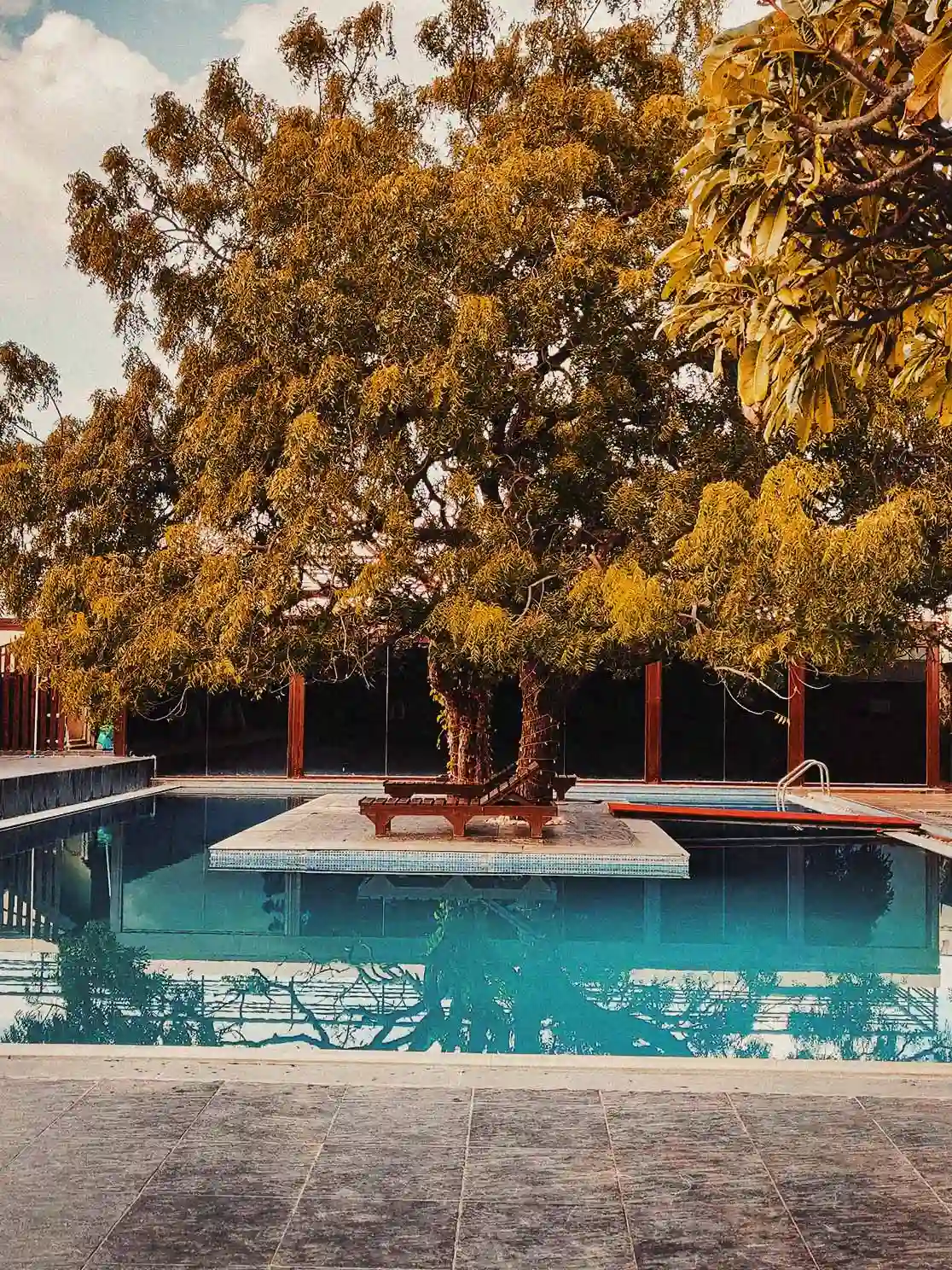Team relaxation by the pool after corporate events